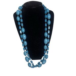 Beaded Statement Layered Necklace Acrylic Beads Turquoise Blue Color Beach  Boho